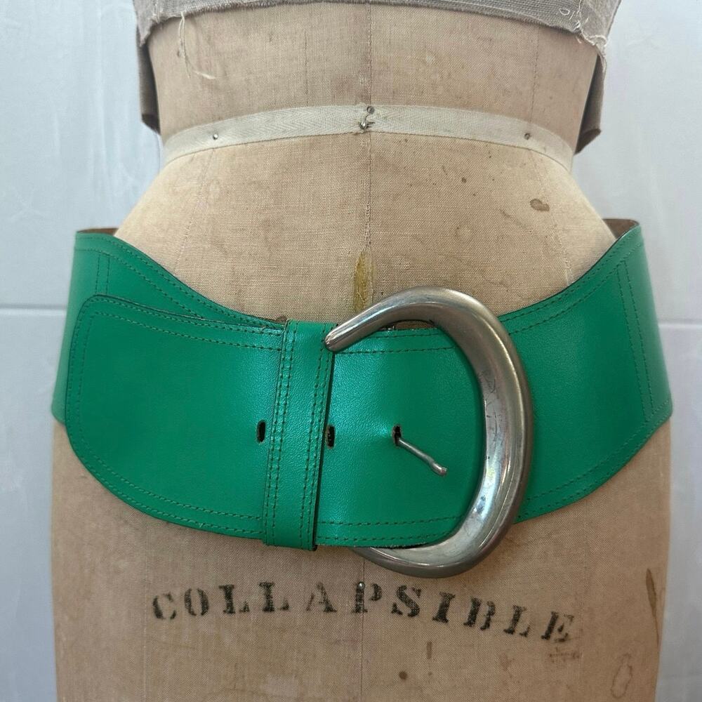 Vintage Wide Leather Hip Belt Statement 80s 90s green silver EDWARDS rare